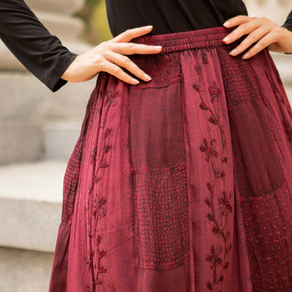 Young Threads - Women Patchwork Embroidered Maxi Skirt With Side Pockets
