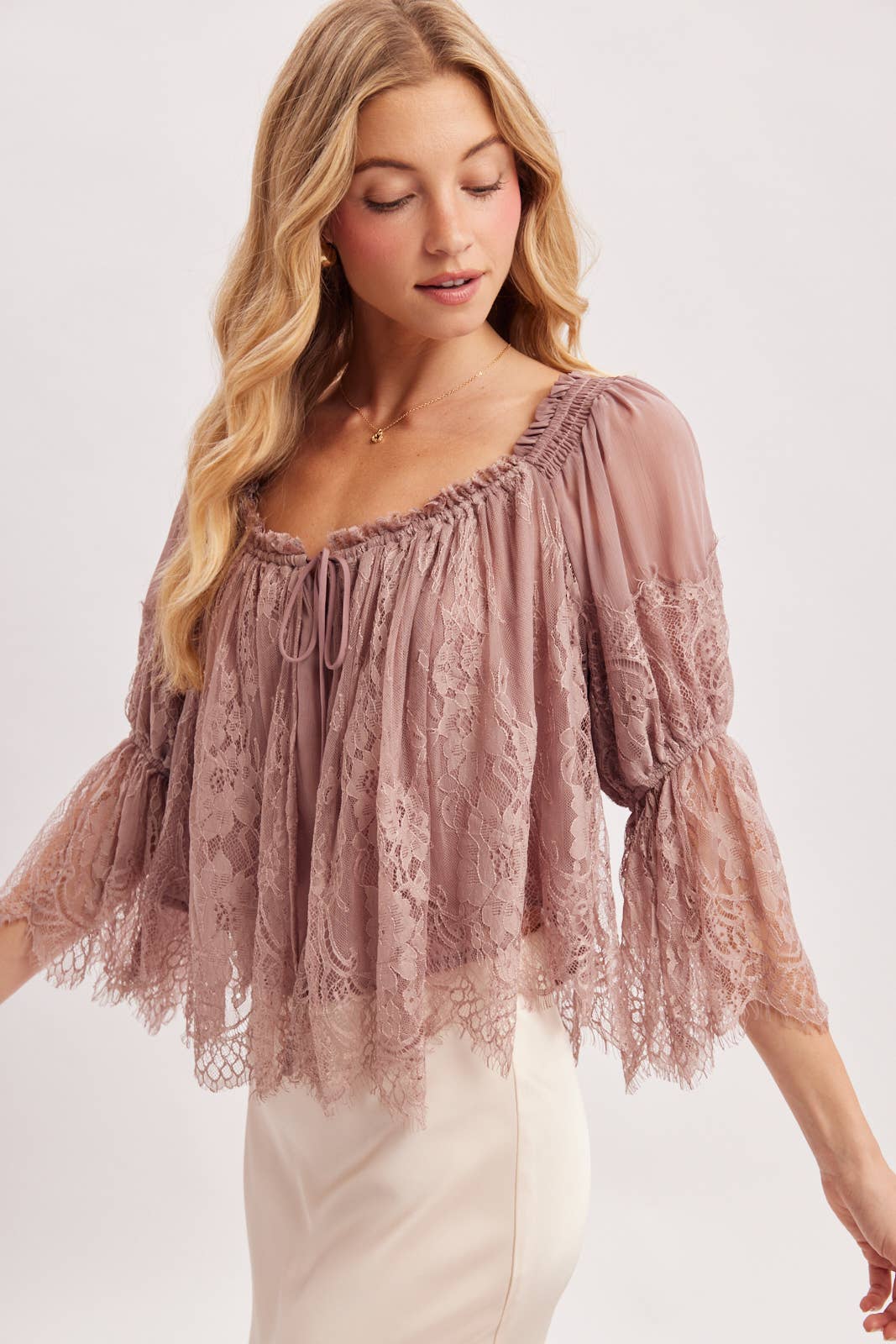 Bluivy - WIDE NECK RUFFLED EYELASH LACE BLOUSE - EASTER DAY