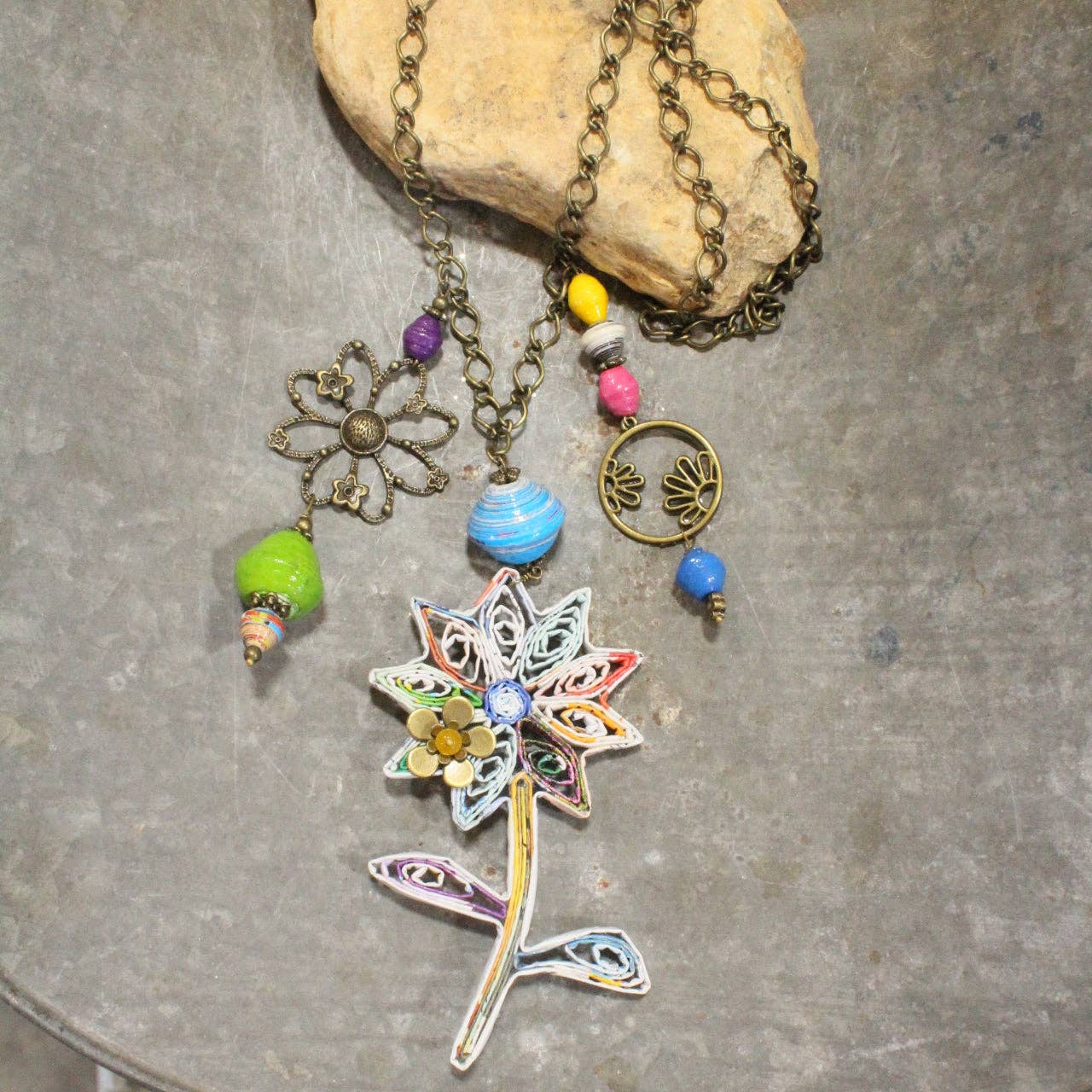 The Primitive Peddler, Inc. - Recycled Paper Flower Charming Necklace