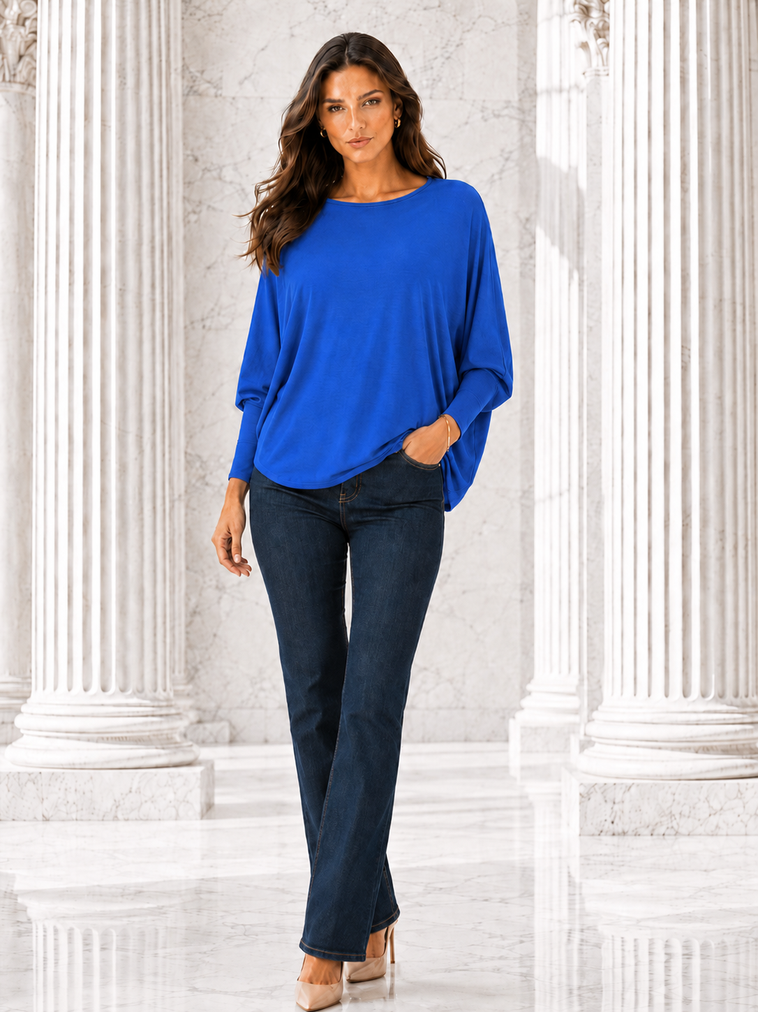 Designer House - Cotton Jersey Topper, Open Batwing Sleeve w/Wrist cuffs