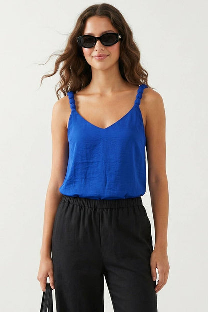 Naked Zebra - Classic V-neck Tank Top With Strap Accent
