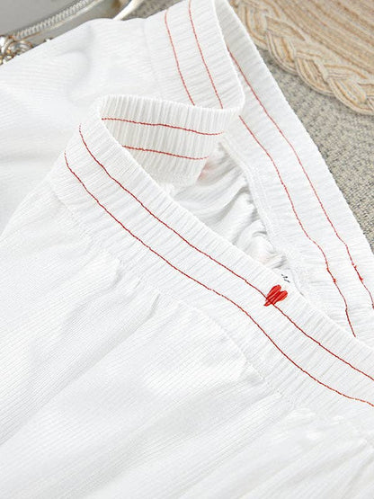 UZ Wholesale Store - High Waisted Long Sleeves Elasticity Heart Print See-Through Split-Joint Round-Neck Two Pieces Set