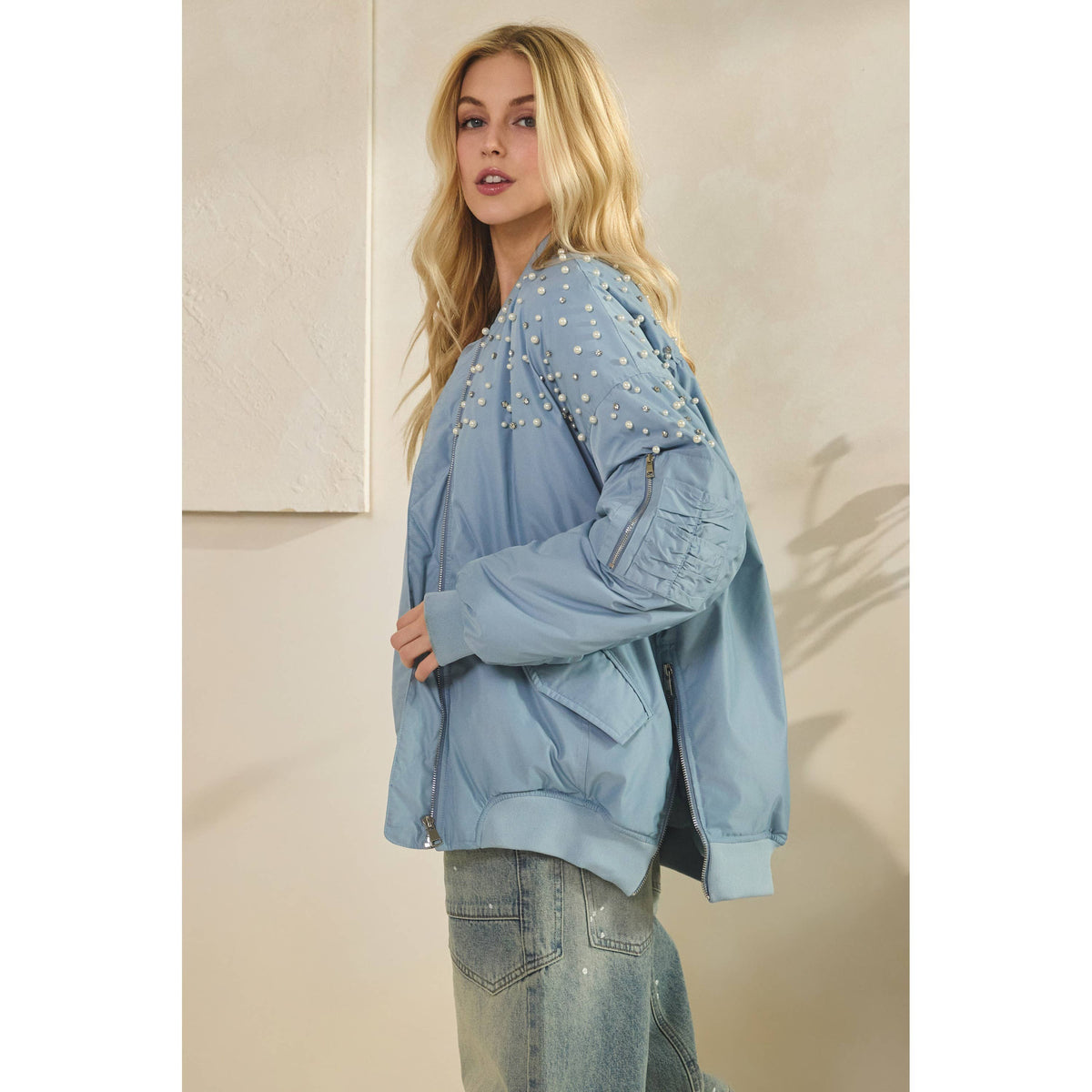Veveret - Rhinestone Oversize Bomber Jacket