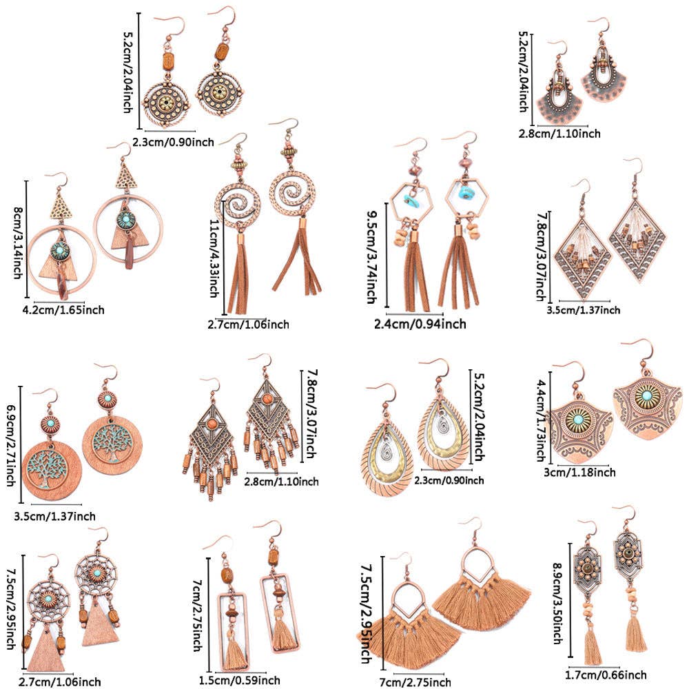 The Sweetpea Boutique - Bohemian Style Vintage Brown Earrings (20 pair to choose from)