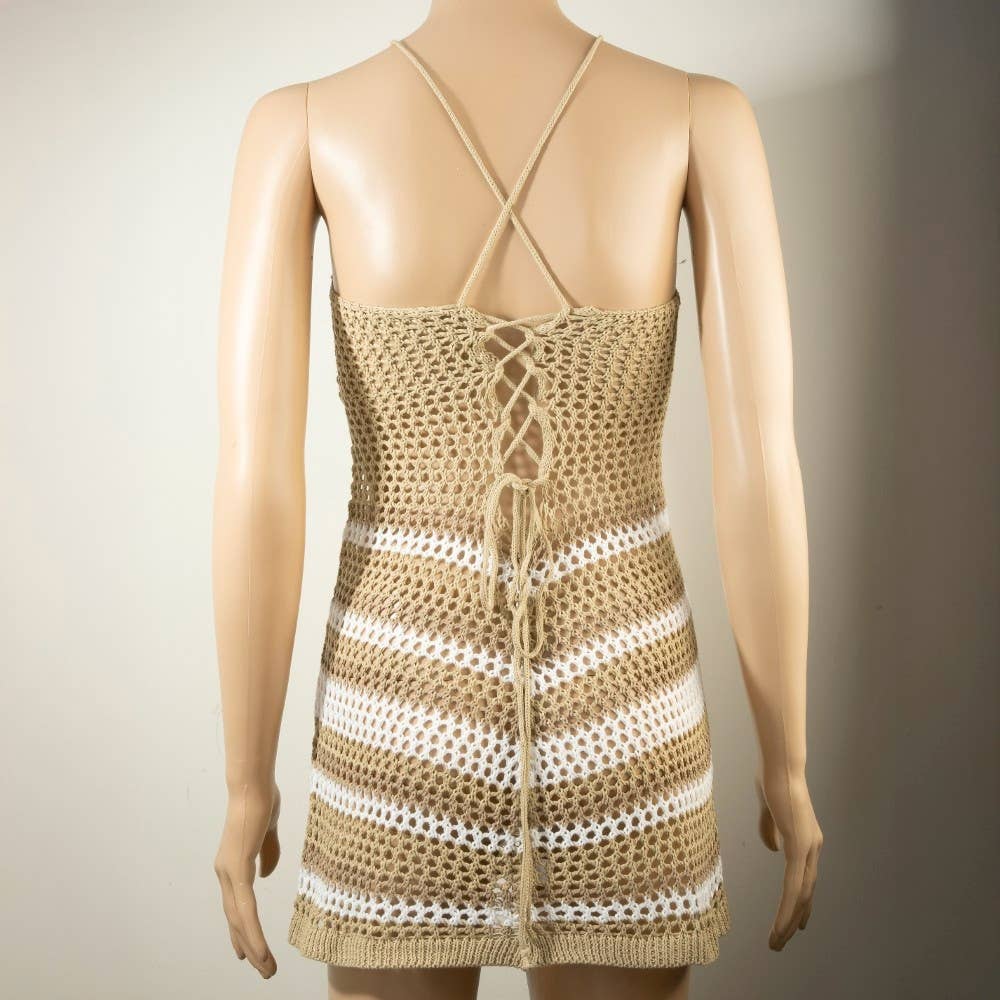 Collections by Fame Accessories - Striped Crochet Knit Cami Cover Up Dress