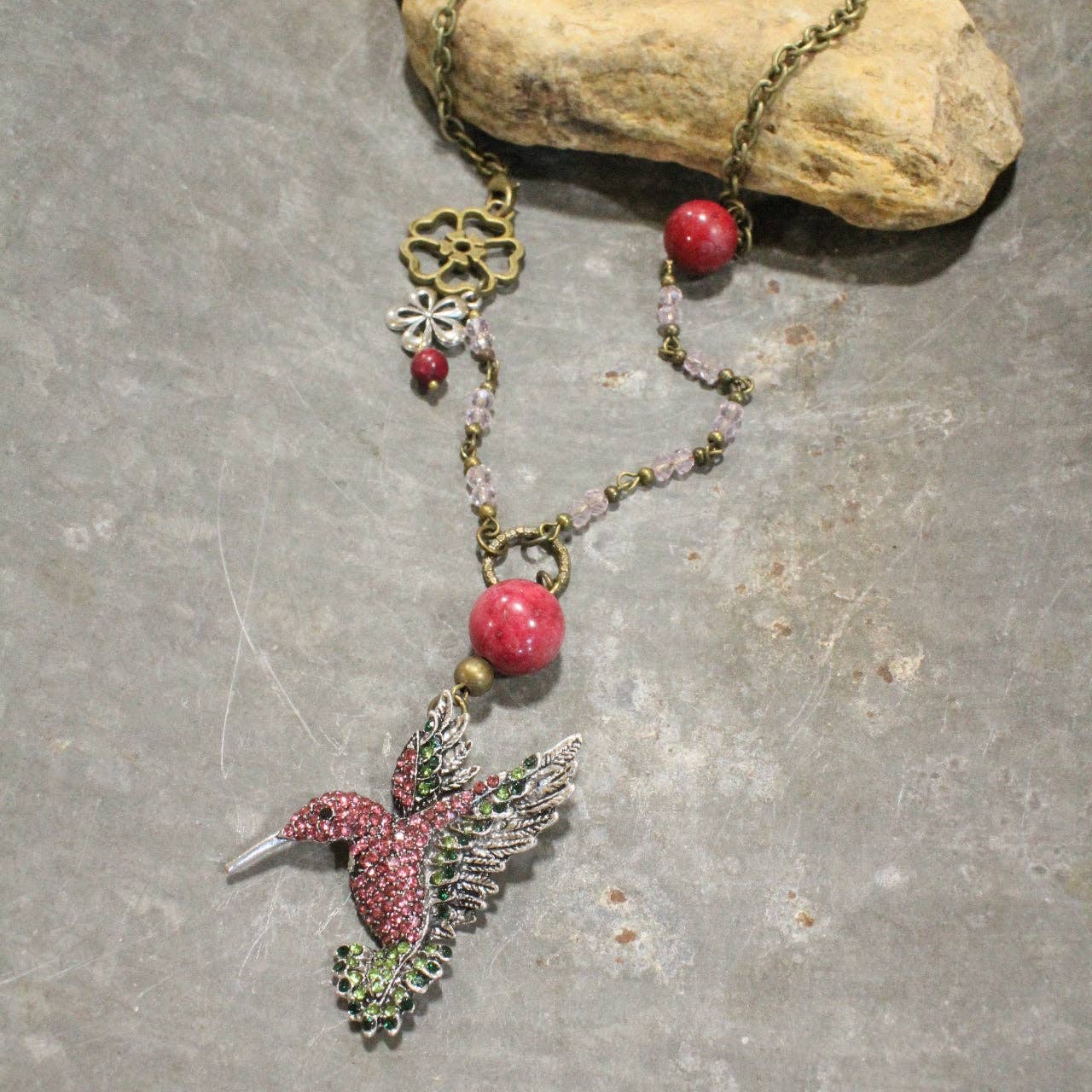The Primitive Peddler, Inc. - Scents Of Summer Hummingbird Pink Necklace