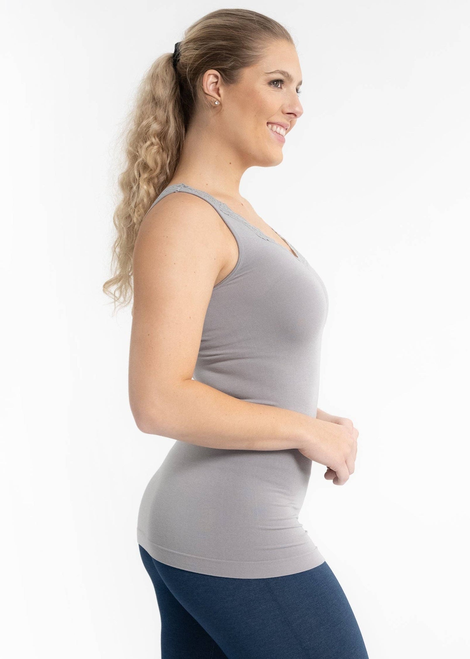 ELIETIAN - Lace Trim V Neck Tank