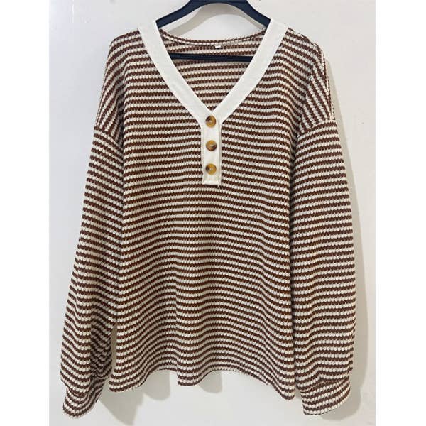 Hope &amp; Sunshine - Color Block Button V-Neck T-Shirt