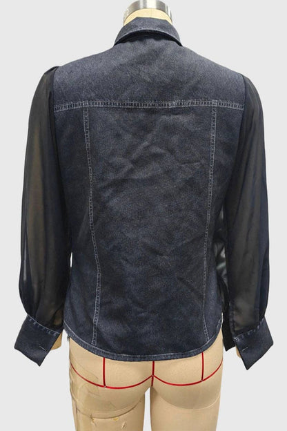 Mccolin - Sheer Sleeve Button-Front Shirt