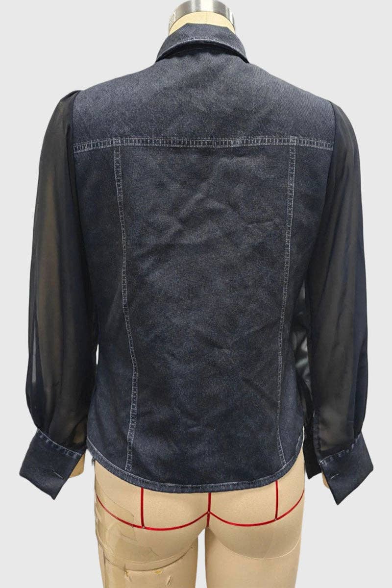 Mccolin - Sheer Sleeve Button-Front Shirt