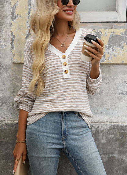 Hope &amp; Sunshine - Color Block Button V-Neck T-Shirt