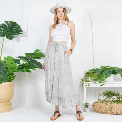 Young Threads - Women Patchwork Embroidered Maxi Skirt With Side Pockets