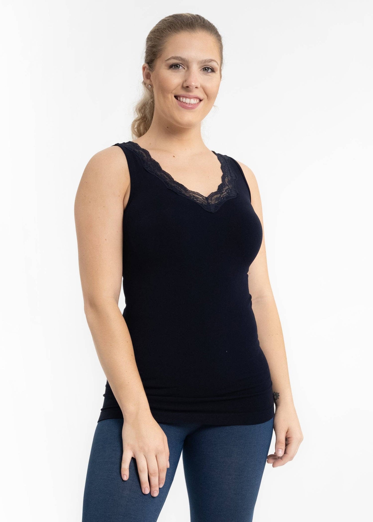 ELIETIAN - Lace Trim V Neck Tank