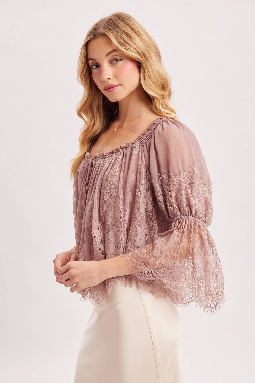 Bluivy - WIDE NECK RUFFLED EYELASH LACE BLOUSE - EASTER DAY