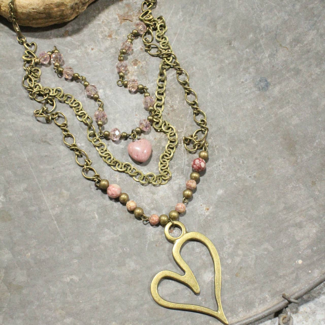 The Primitive Peddler, Inc. - Layers Of Love Big Heart Blush Necklace