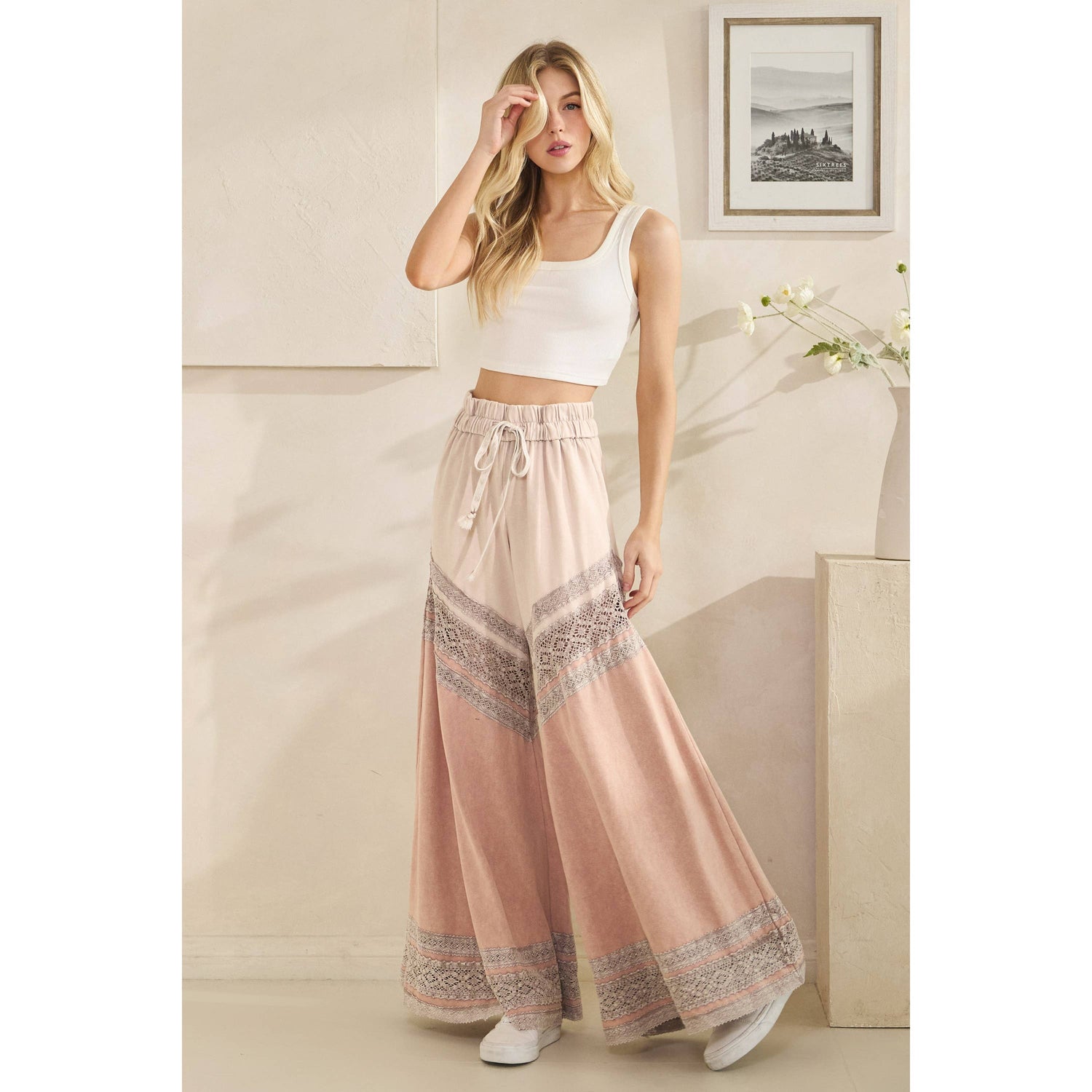 Oli&amp;Hali - WASHED FABRIC MIX WIDE LEG PANTS