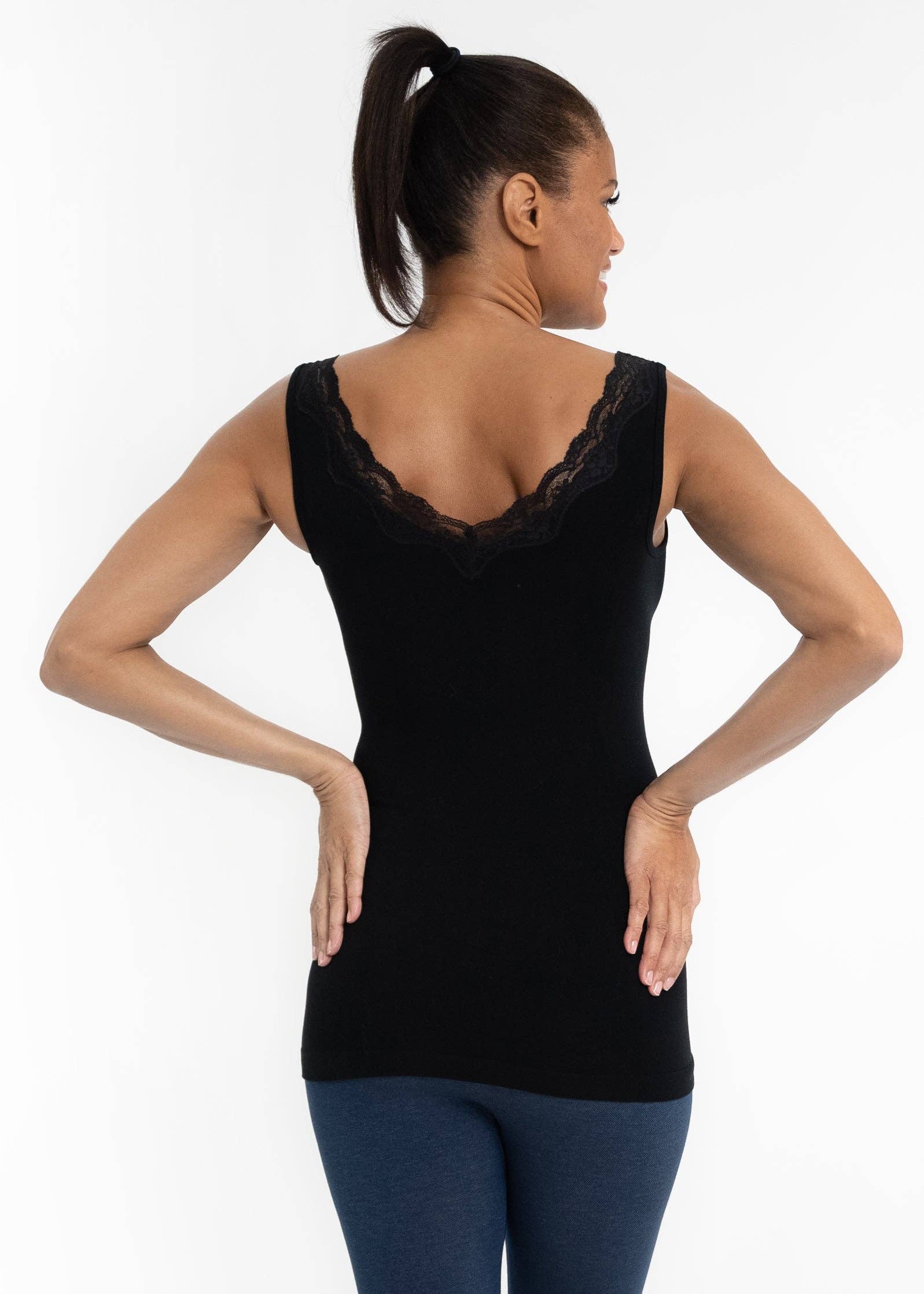 ELIETIAN - Lace Trim V Neck Tank