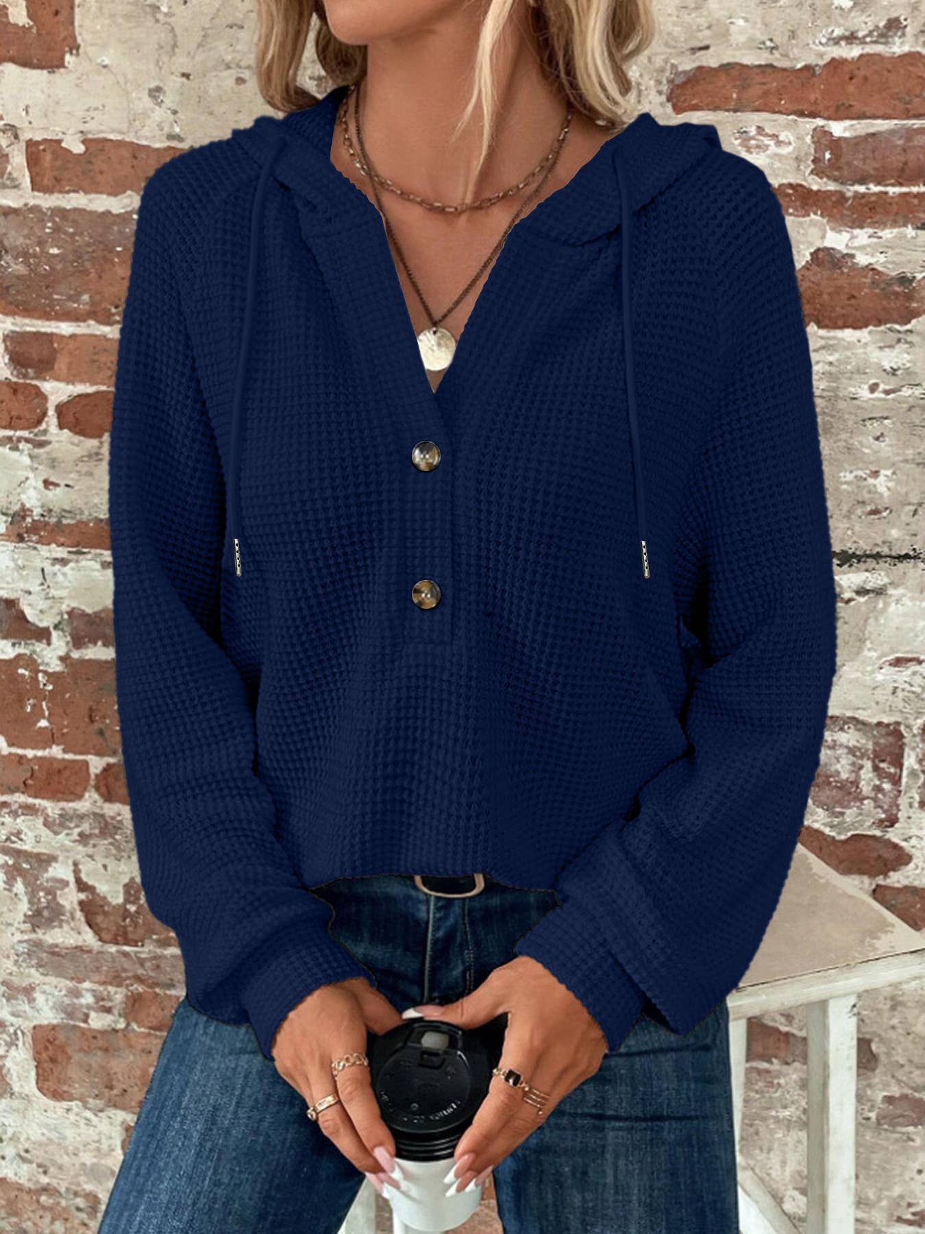 Hope &amp; Sunshine - Button-Front Hooded Sweatshirt