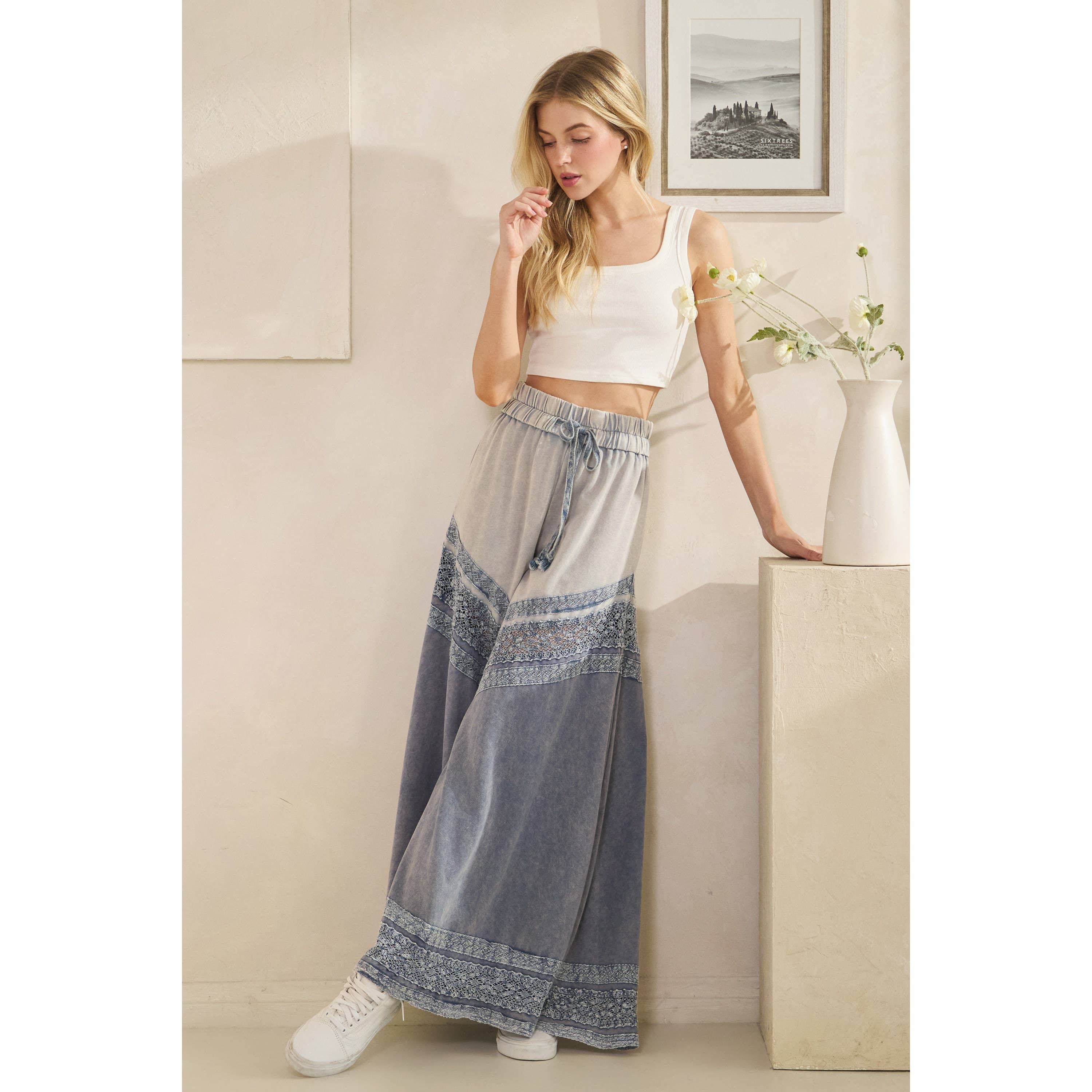 Oli&amp;Hali - WASHED FABRIC MIX WIDE LEG PANTS