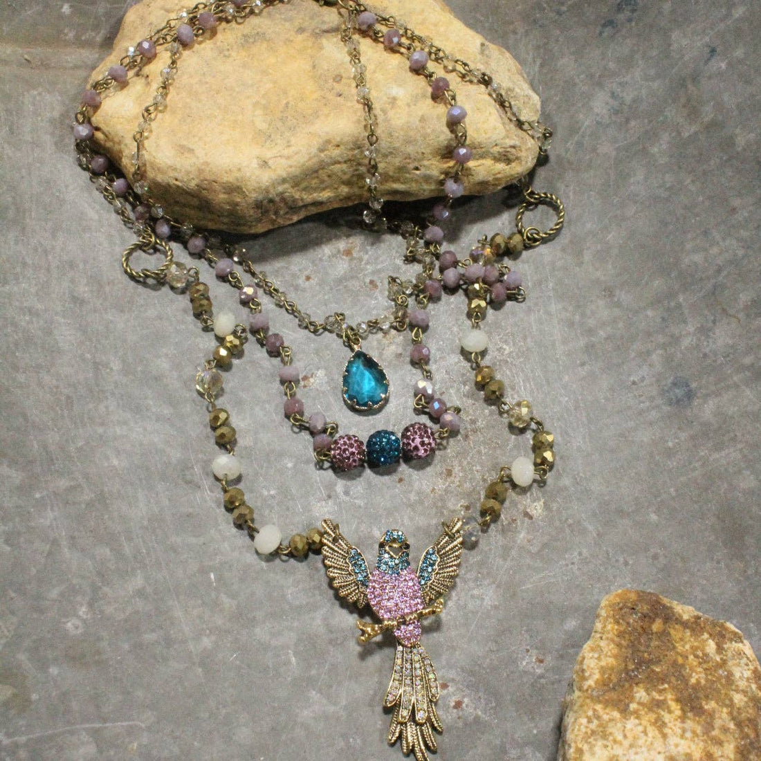 The Primitive Peddler, Inc. - On Her Perch Purple Bird Layered Necklace