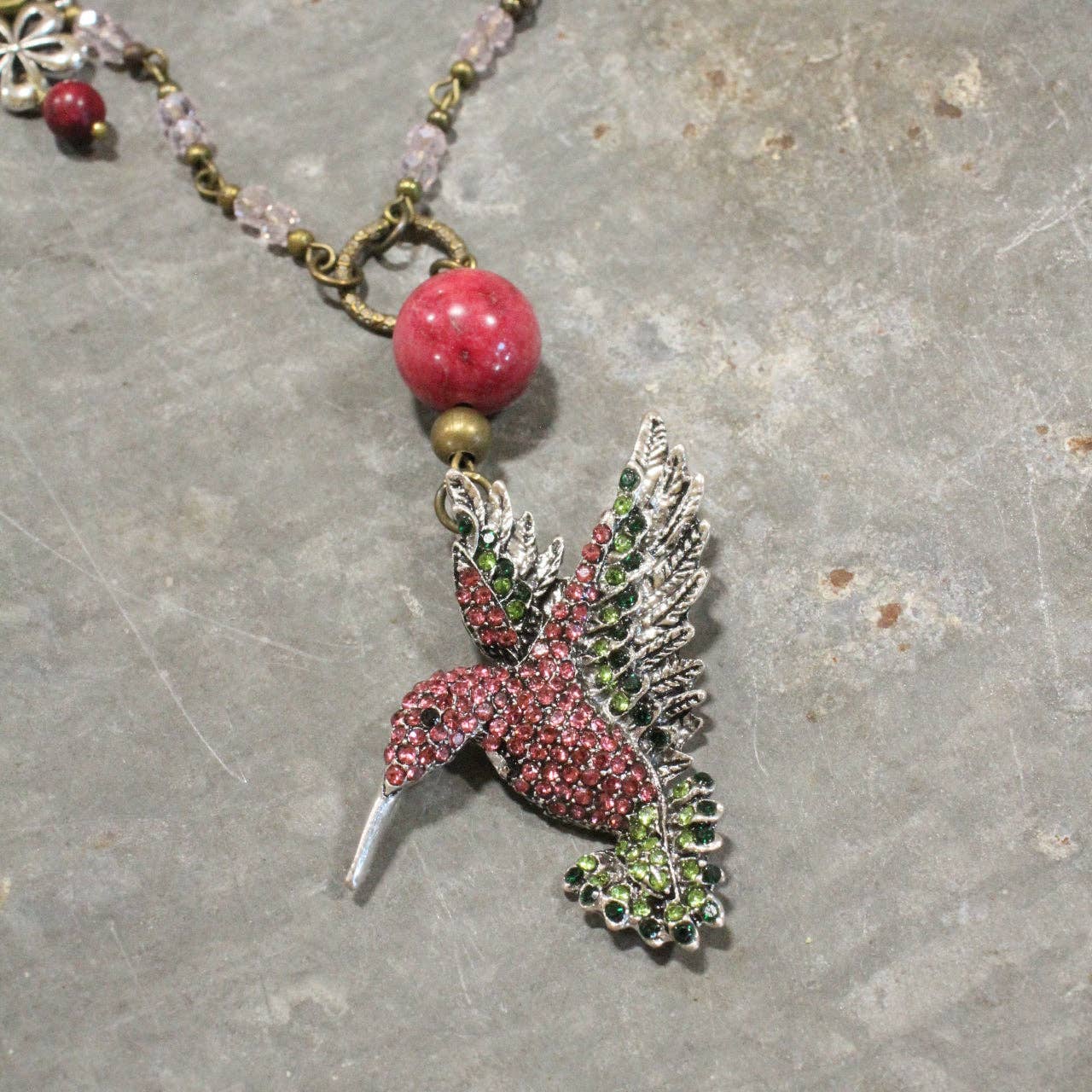 The Primitive Peddler, Inc. - Scents Of Summer Hummingbird Pink Necklace