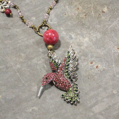 The Primitive Peddler, Inc. - Scents Of Summer Hummingbird Pink Necklace