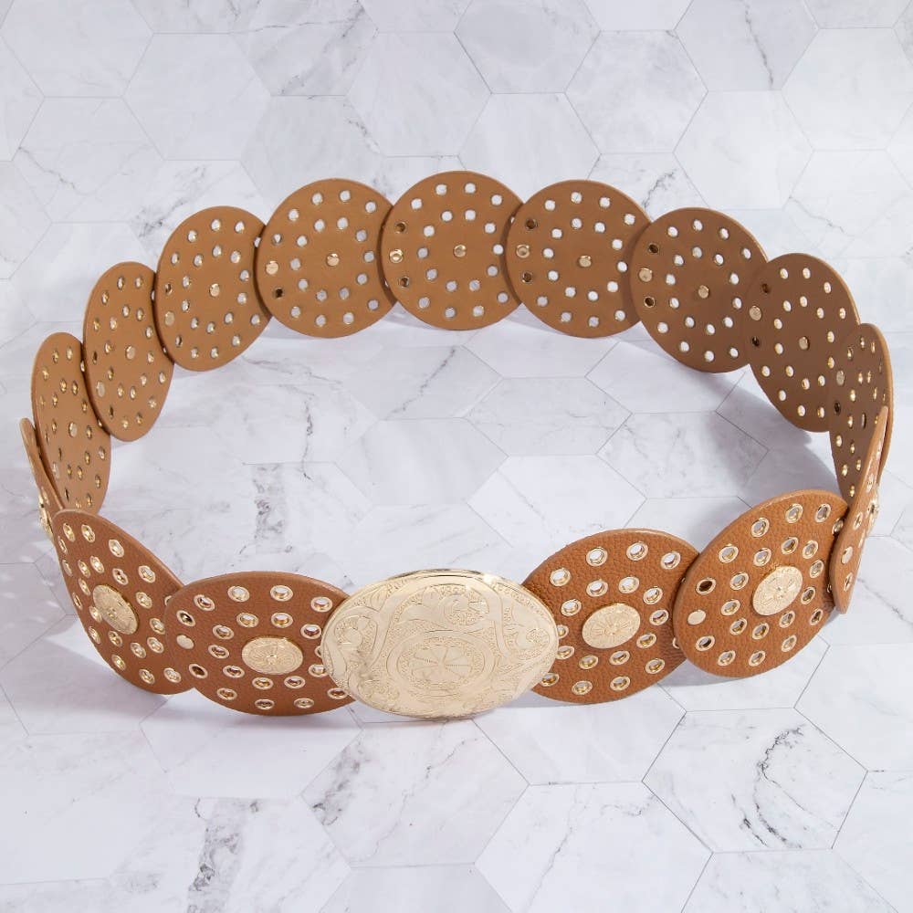 Collections by Fame Accessories - Vegan Leather Grommet Disc Chain Belt
