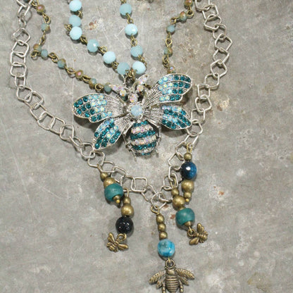 The Primitive Peddler, Inc. - Bumble Bee Bling Teal Layered Necklace