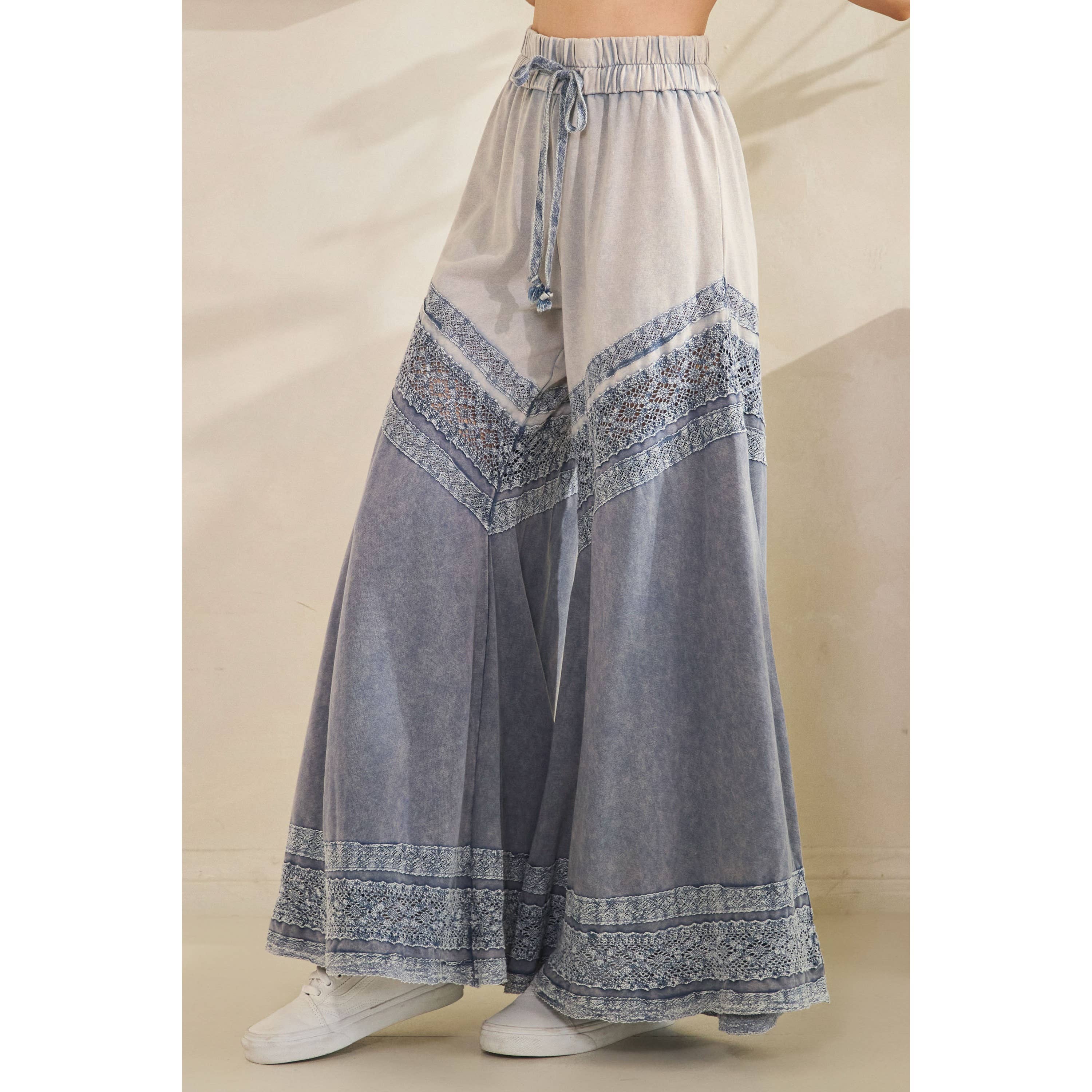 Oli&amp;Hali - WASHED FABRIC MIX WIDE LEG PANTS