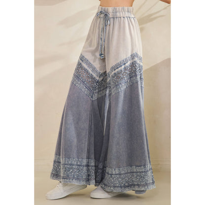 Oli&amp;Hali - WASHED FABRIC MIX WIDE LEG PANTS