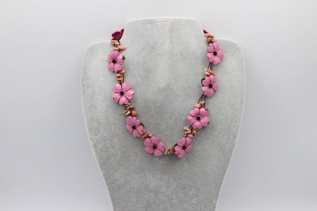  - Leather flower necklace with crystal stone choker