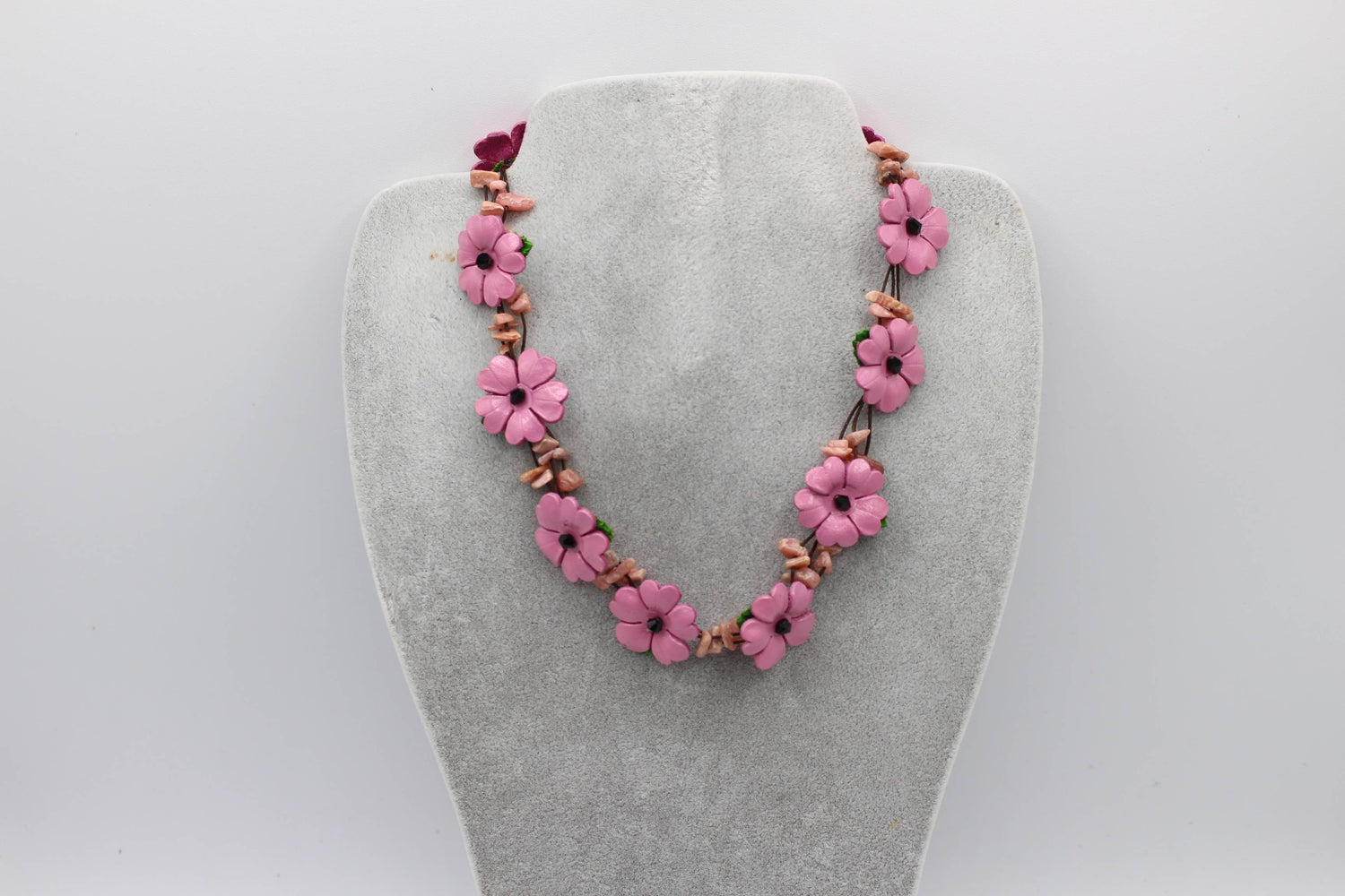 - Leather flower necklace with crystal stone choker