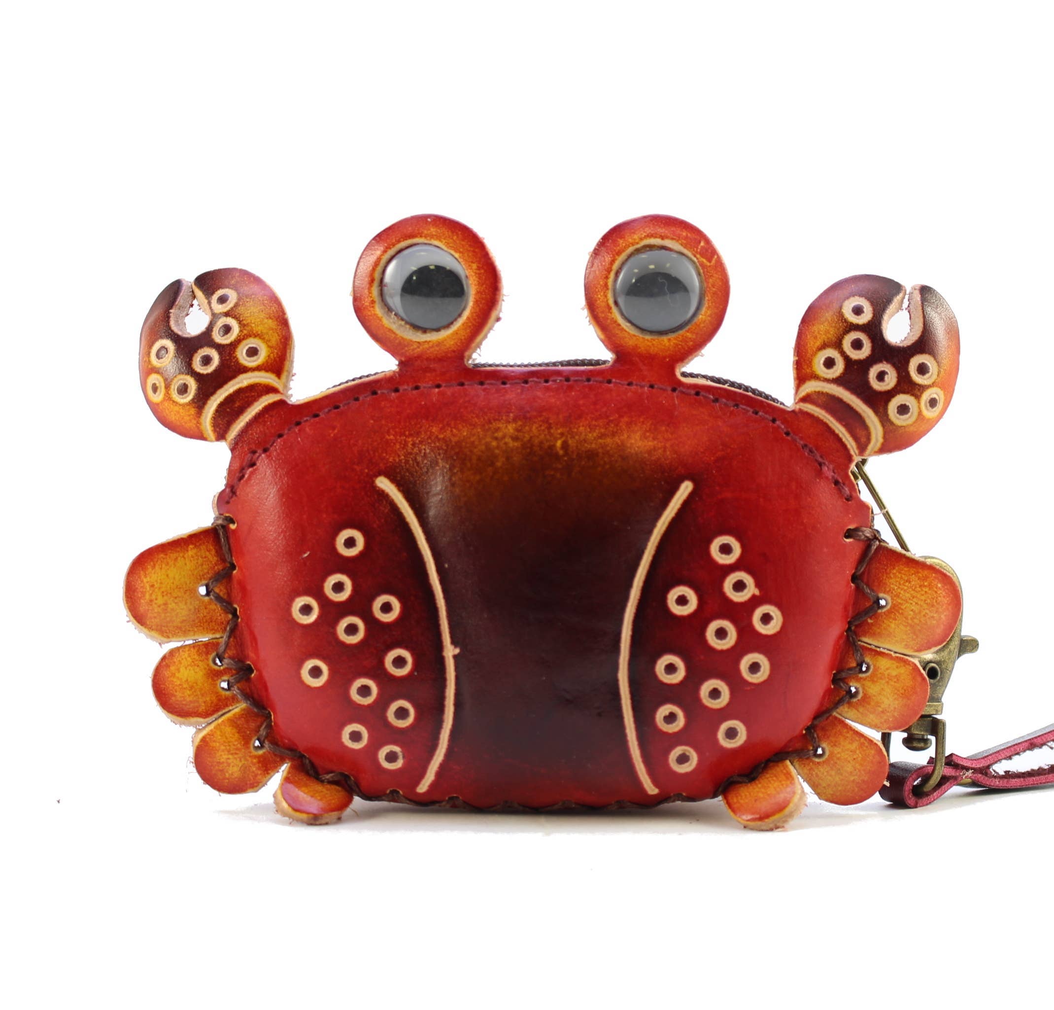 Sunflower Handmade leather inc - Crab Wristlet Handmade Leather Coin Purse Wallet in Red