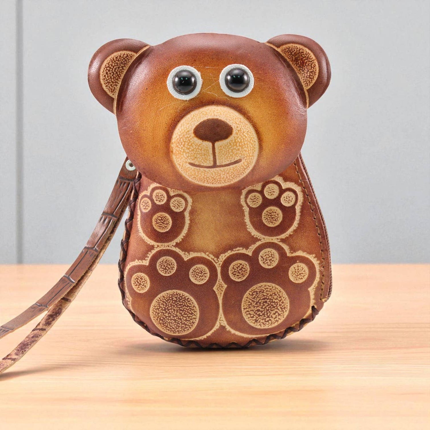 Sunflower Handmade leather inc - Handmade Leather Bear Wristlet coin purse wallet