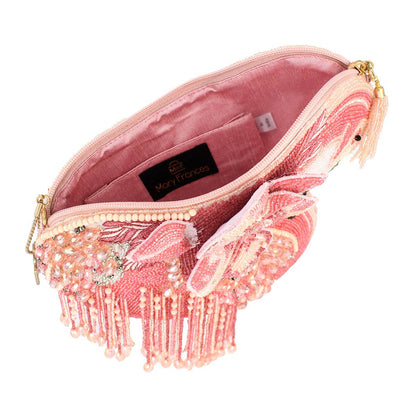 Mary Frances Accessories - A Leg to Stand On Pink Flamingo Beaded Crossbody Handbag