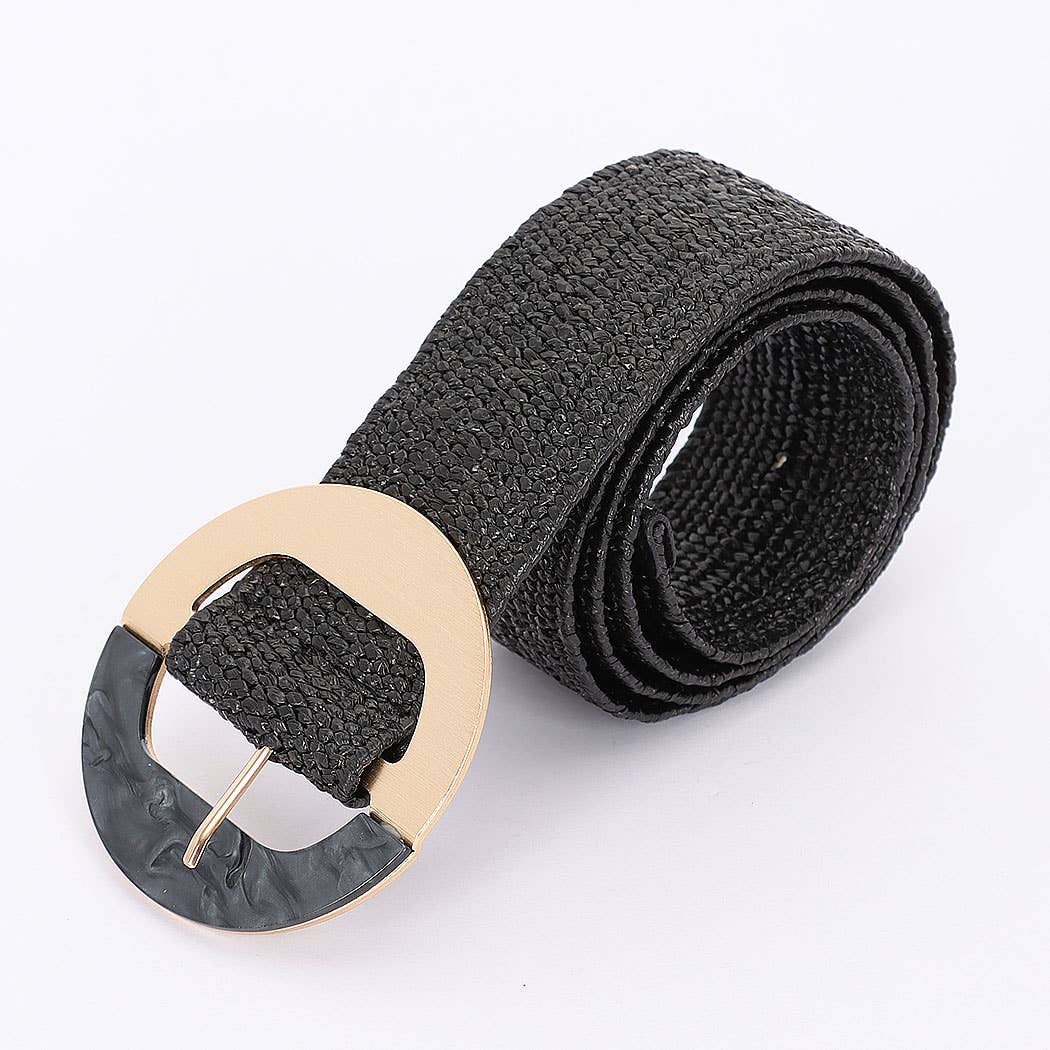 3AM BY H&amp;D ACCESSORIES - Faux Straw Marble Metal Buckle Stretch Belt