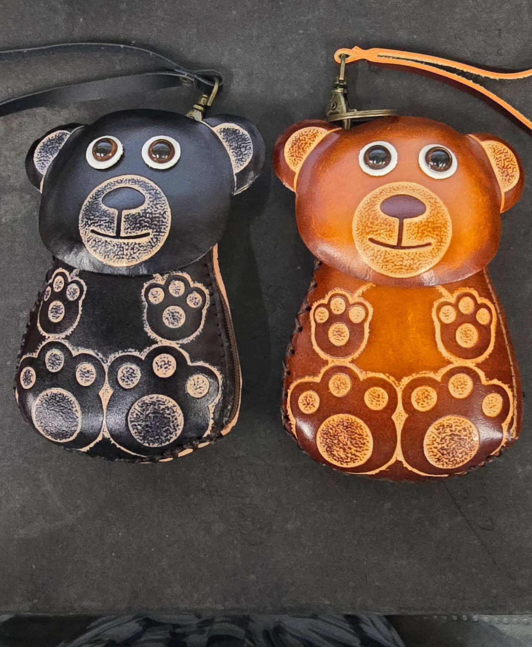 Sunflower Handmade leather inc - Handmade Leather Bear Wristlet coin purse wallet