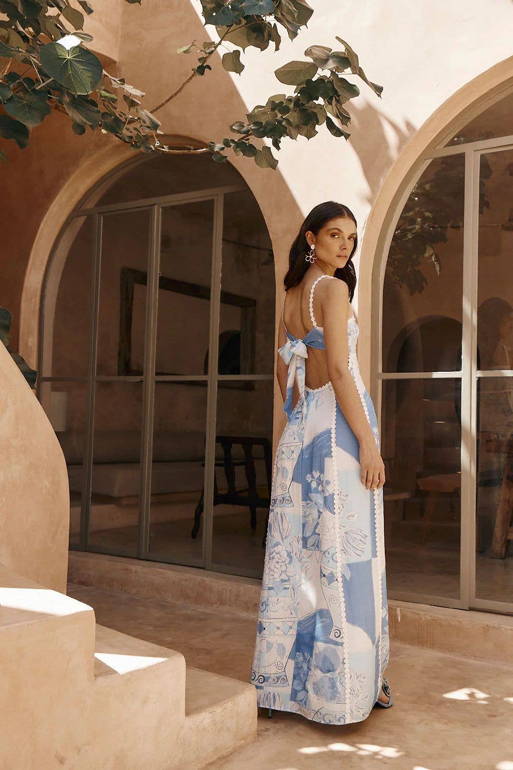 Little Trendy - Suspender maxi dress patchwork wave pattern beach dress