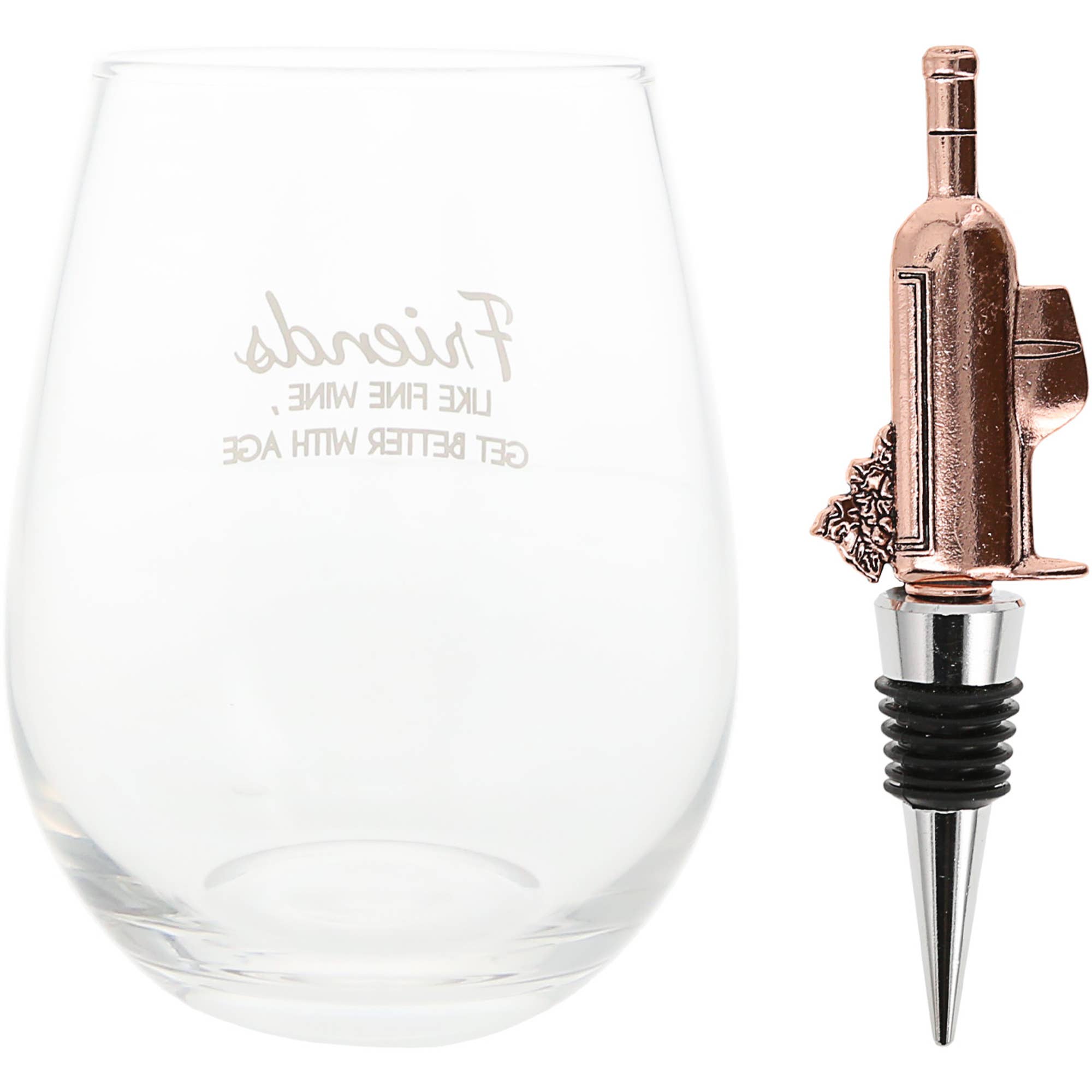 Pavilion - Friends - Bottle Stopper and 20 oz Stemless Gift Set