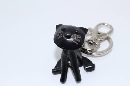  Handmade leather black baby cat kitten key chain purse charm