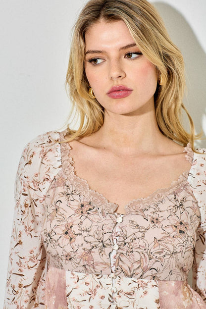Baevely by Wellmade USA - MULTI FLORAL LONG SLEEVE TOP