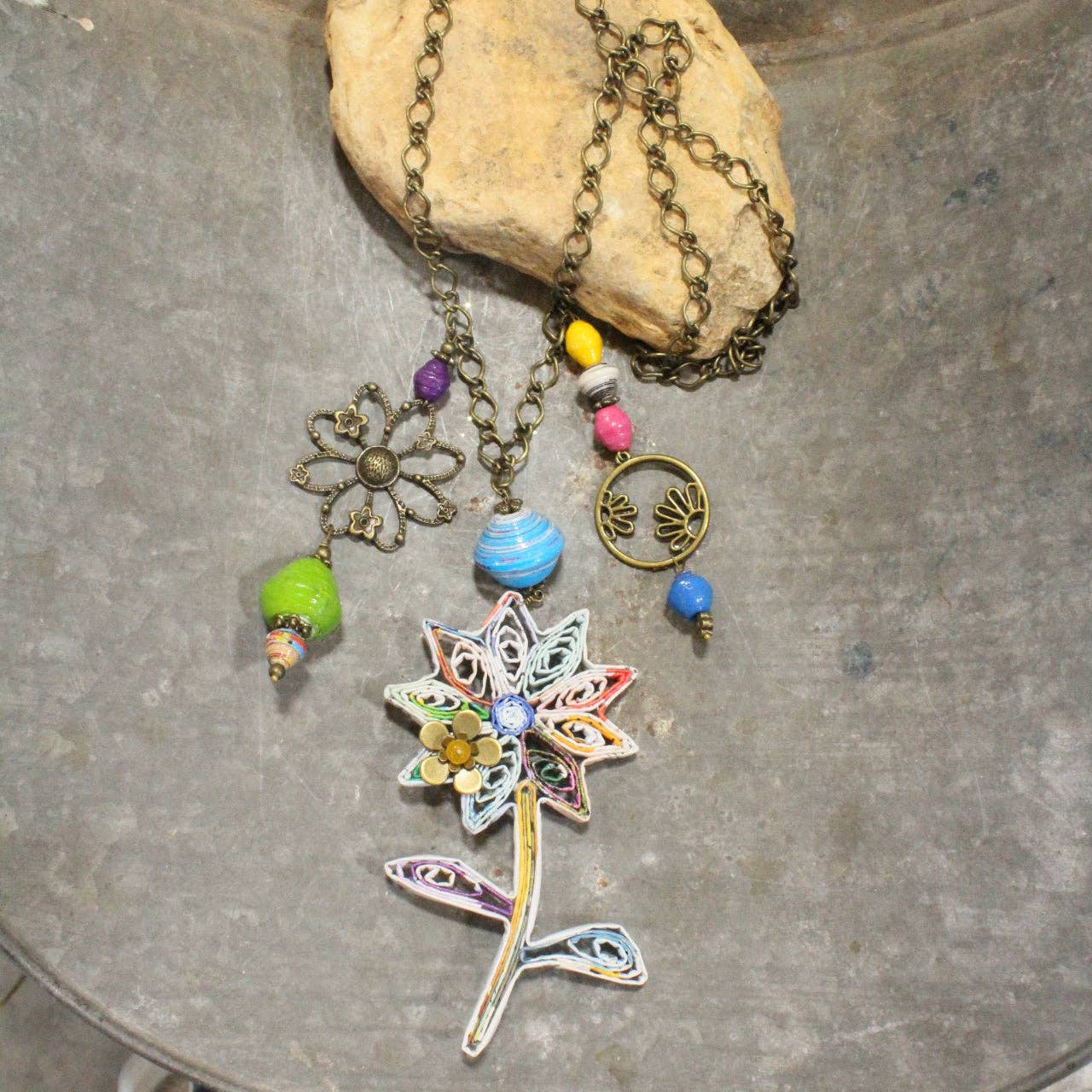 The Primitive Peddler, Inc. - Recycled Paper Flower Charming Necklace