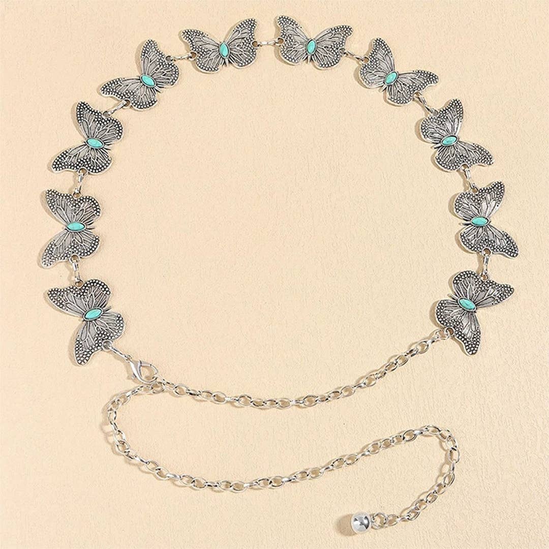 UNISHE - Ethnic Style Butterfly Metal Chain Waist Belt ZK3431