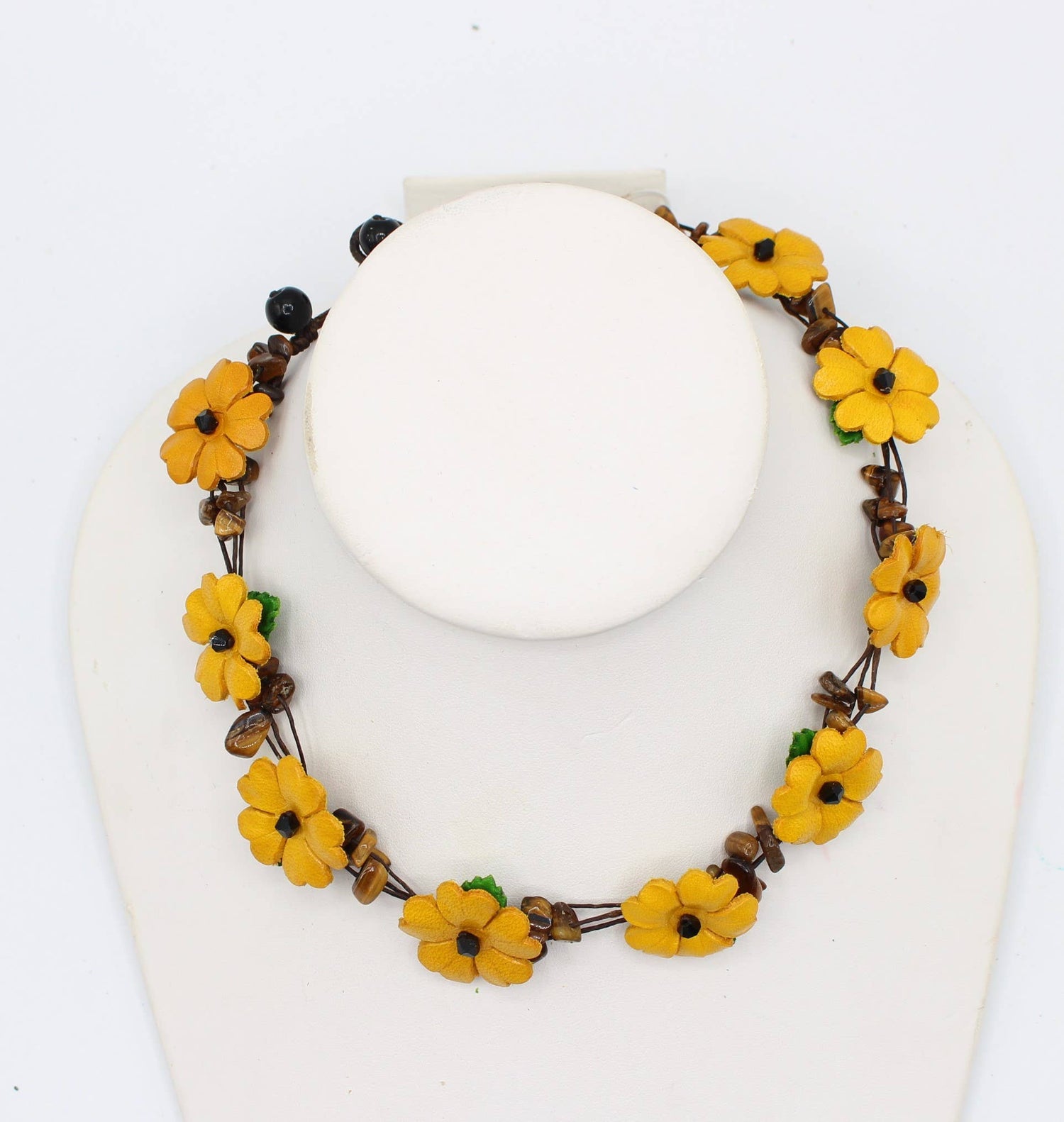  - Leather flower necklace with crystal stone choker
