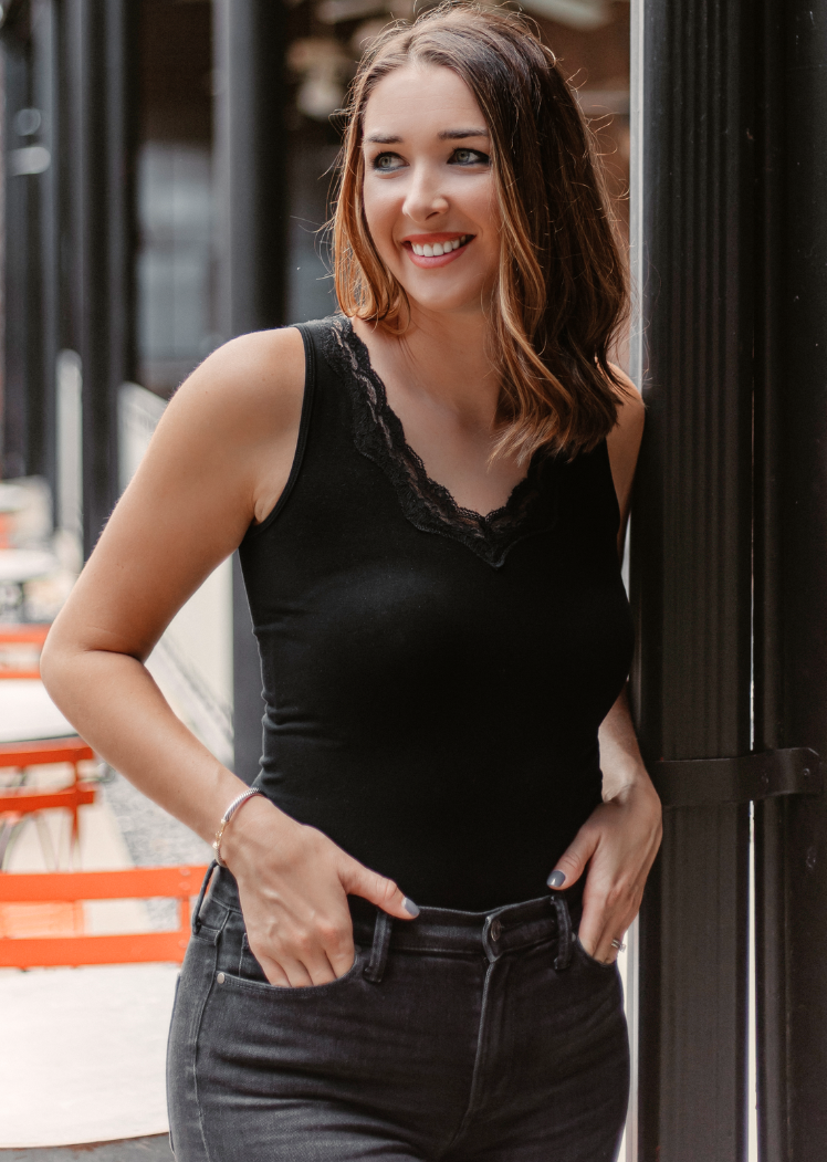 ELIETIAN - Lace Trim V Neck Tank