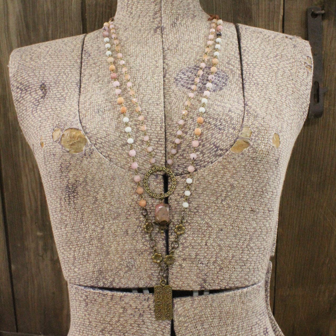 The Primitive Peddler, Inc. - Double Layered Blush &amp; Flower Pendant Necklace