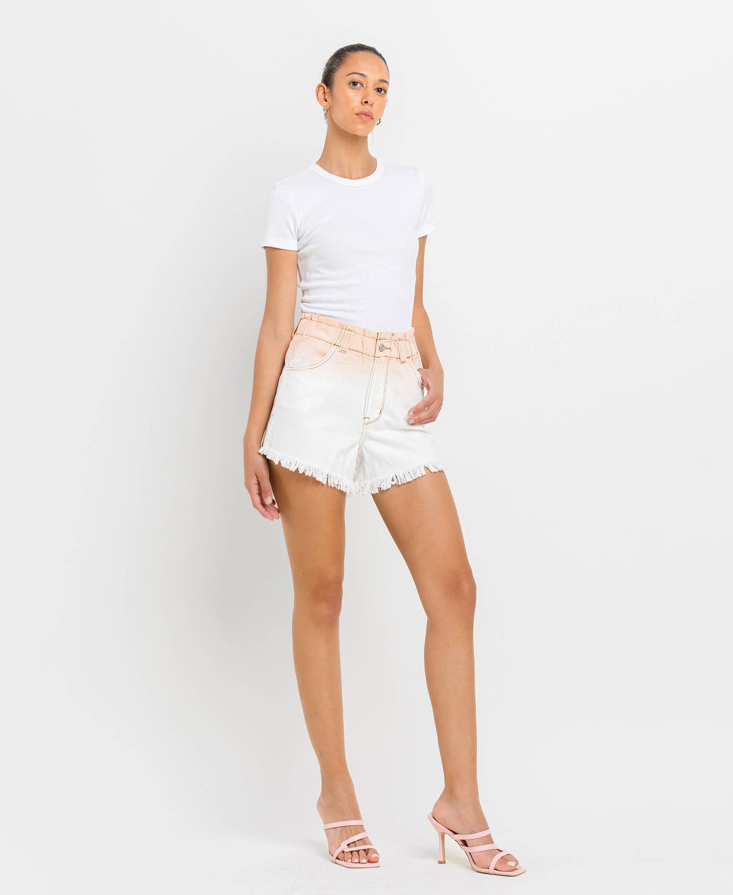 VERVET by FLYING MONKEY - SUPER HIGH RISE PAPERBAG WAISTBAND OMBRE SHORTS V2771