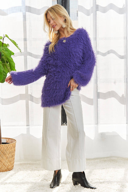 ADORA LA -  BOAT NECK SOFT FUZZY SWEATER TOP