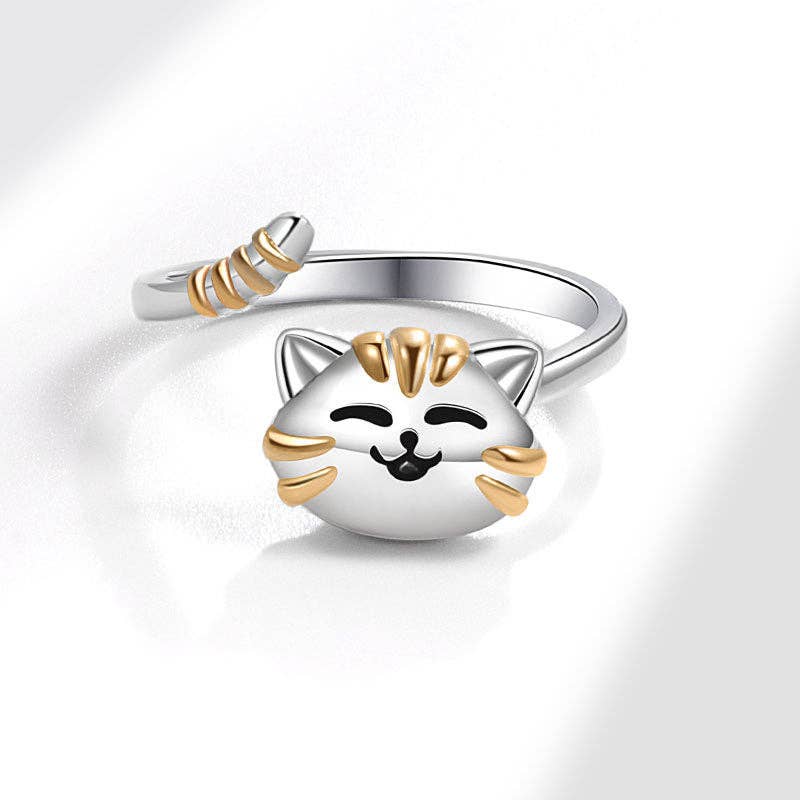 Perimade &amp; Co. LLC - Dainty Cat Anxiety Fidget Spinner Band Ring in Solid Copper