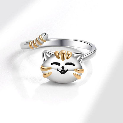 Perimade &amp; Co. LLC - Dainty Cat Anxiety Fidget Spinner Band Ring in Solid Copper